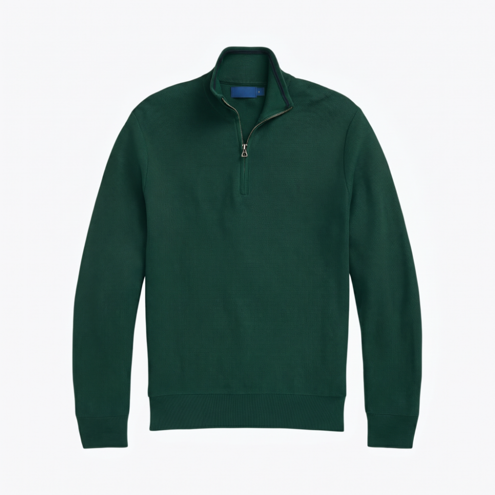 Mesh-Knit Cotton Quarter-Zip Sweater