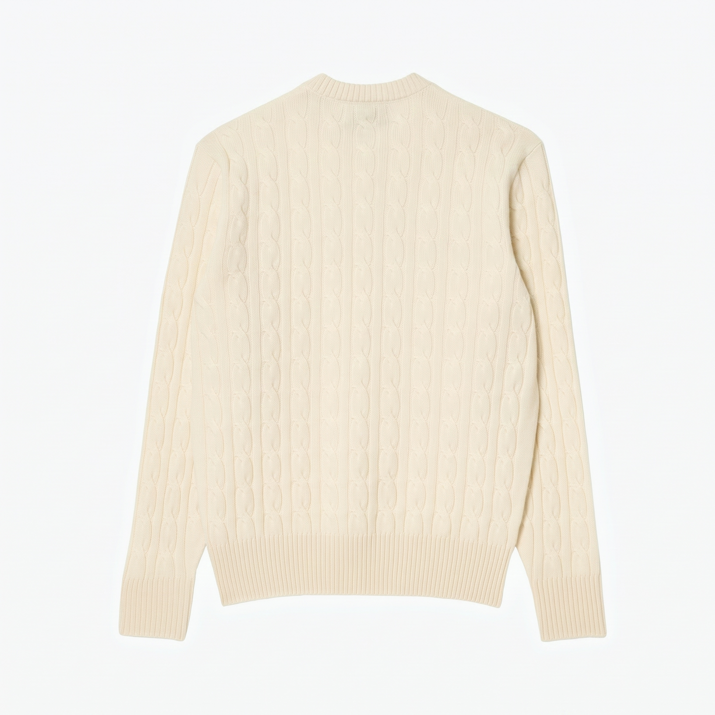 Cable Knit Carded Wool Crew Neck Sweater