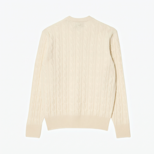 Cable Knit Carded Wool Crew Neck Sweater