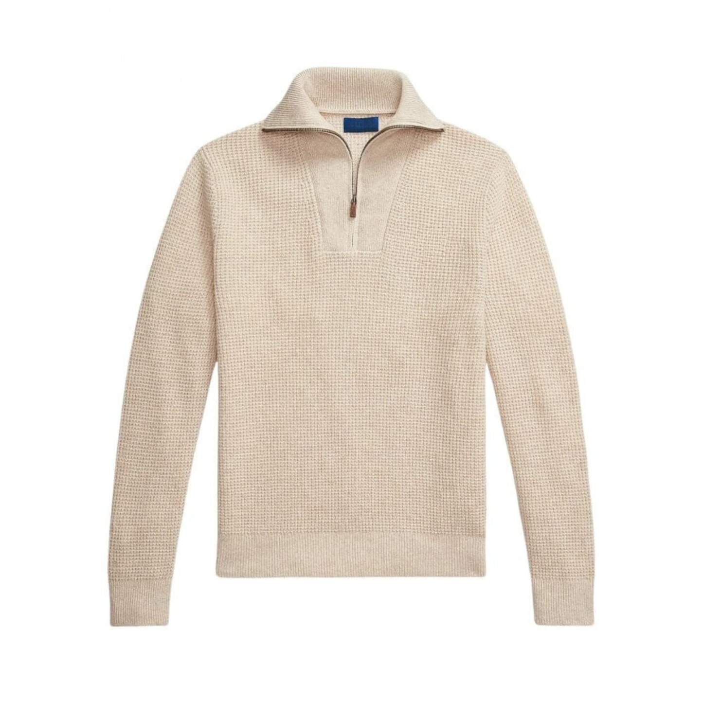 Waffle-Knit Wool-Cotton Quarter-Zip Sweater