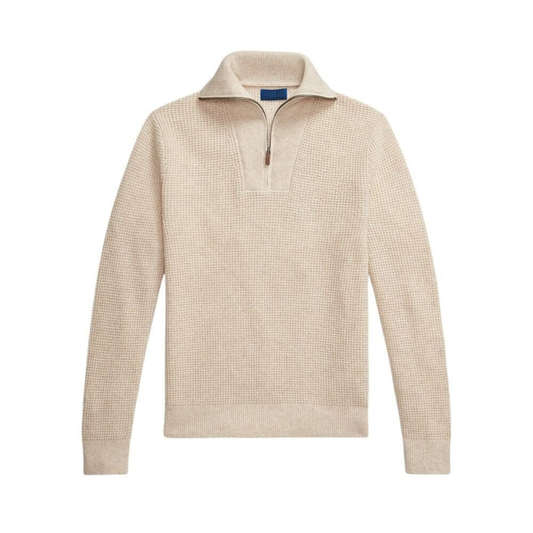 Waffle-Knit Wool-Cotton Quarter-Zip Sweater