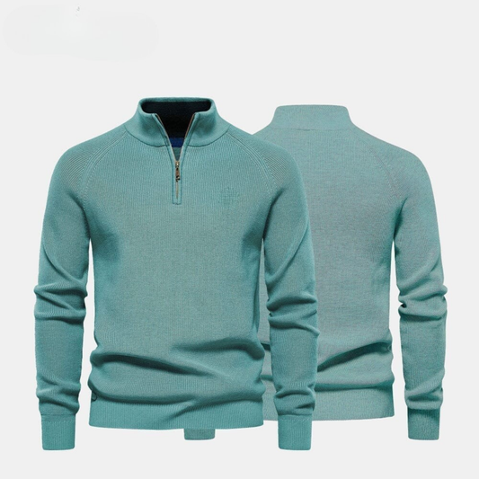 Zip Cable-Knit Wool Knit Sweater