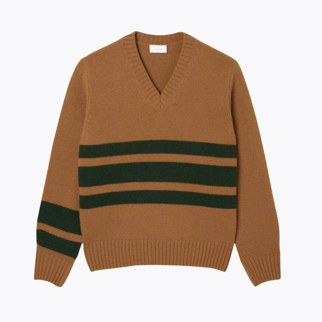 Striped Wool V Neck Sweater