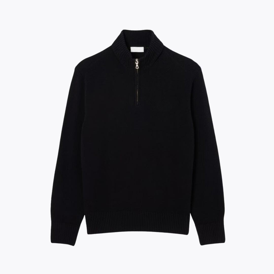 Zipped High Neck Carded Wool Sweater