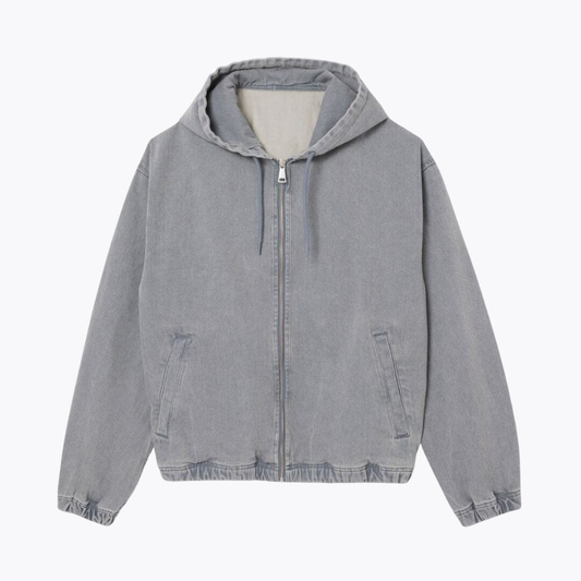 Washed Effect Denim Hooded Jacket