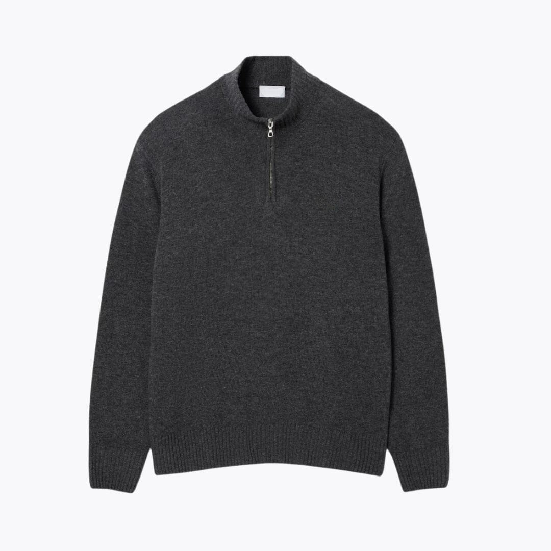 Zipped High Neck Carded Wool Sweater