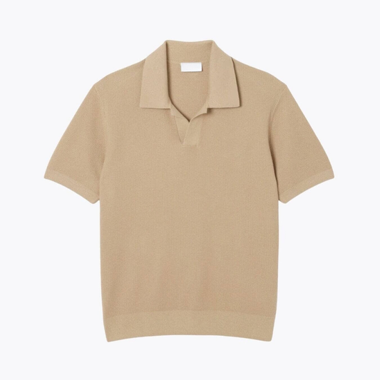 Cotton Blend Open Polo Collar Sweater