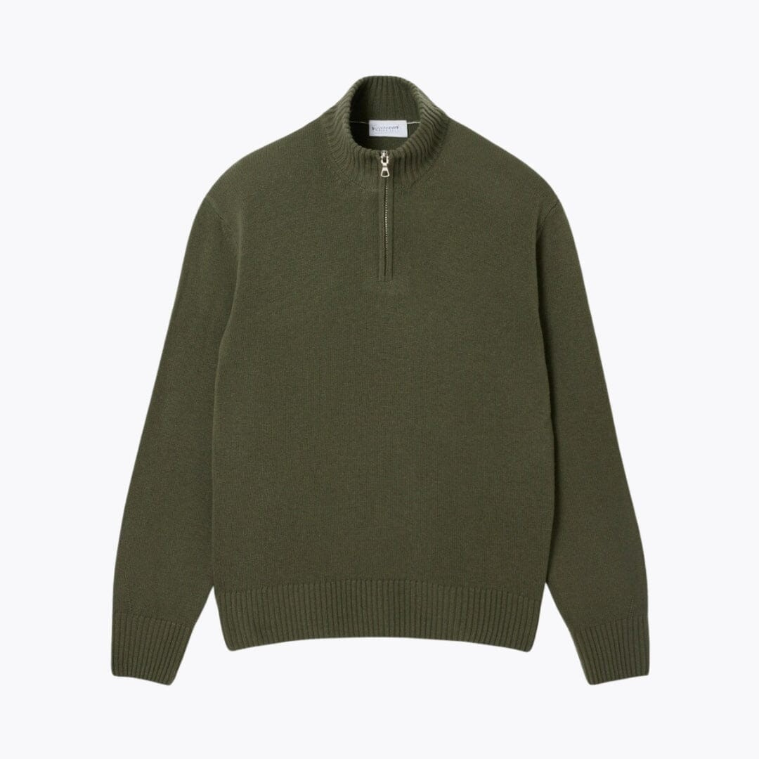 Zipped High Neck Carded Wool Sweater