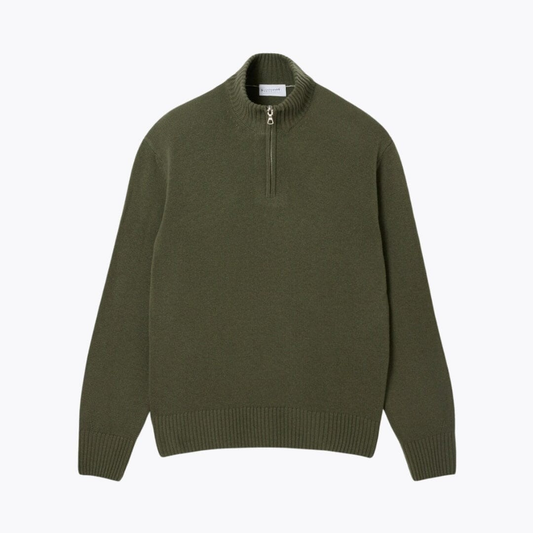 Zipped High Neck Carded Wool Sweater