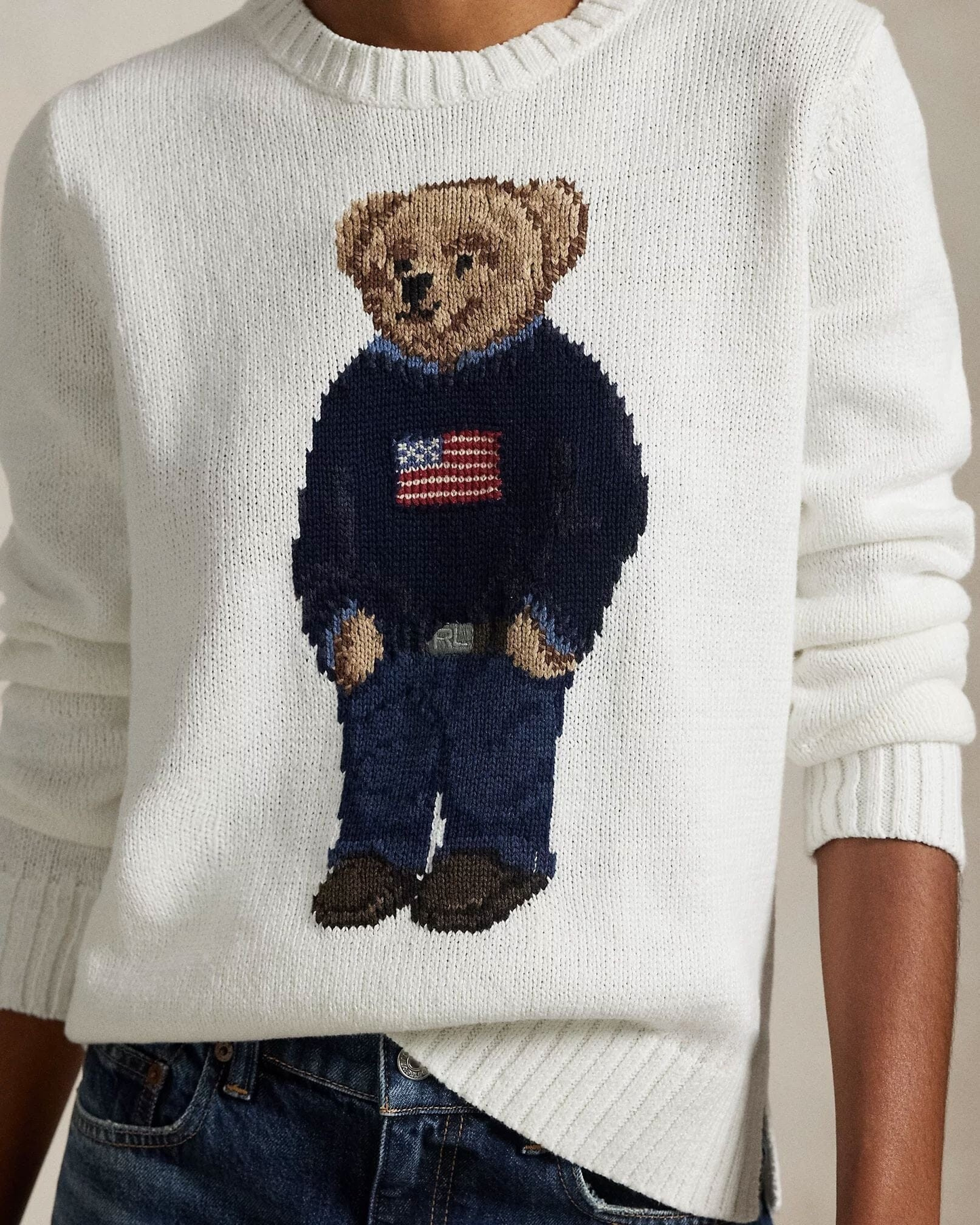 Bear Crew Neck Sweater In Linen-Cotton Blend