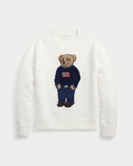 Bear Crew Neck Sweater In Linen-Cotton Blend
