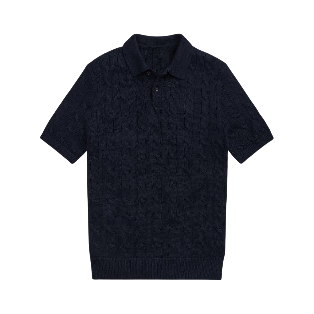 Cable-Knit Cotton Polo-Collar Sweater