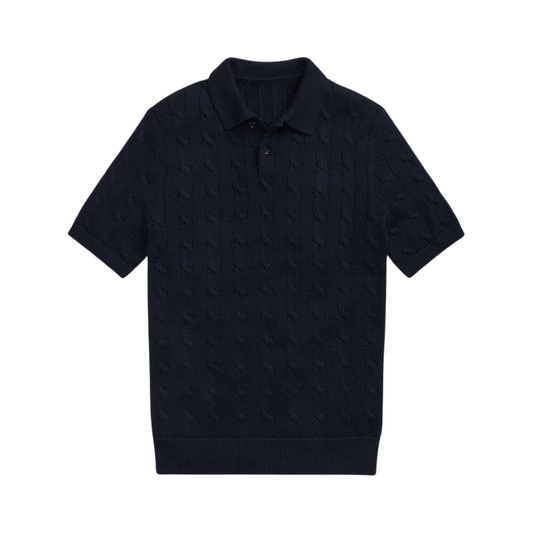 Cable-Knit Cotton Polo-Collar Sweater