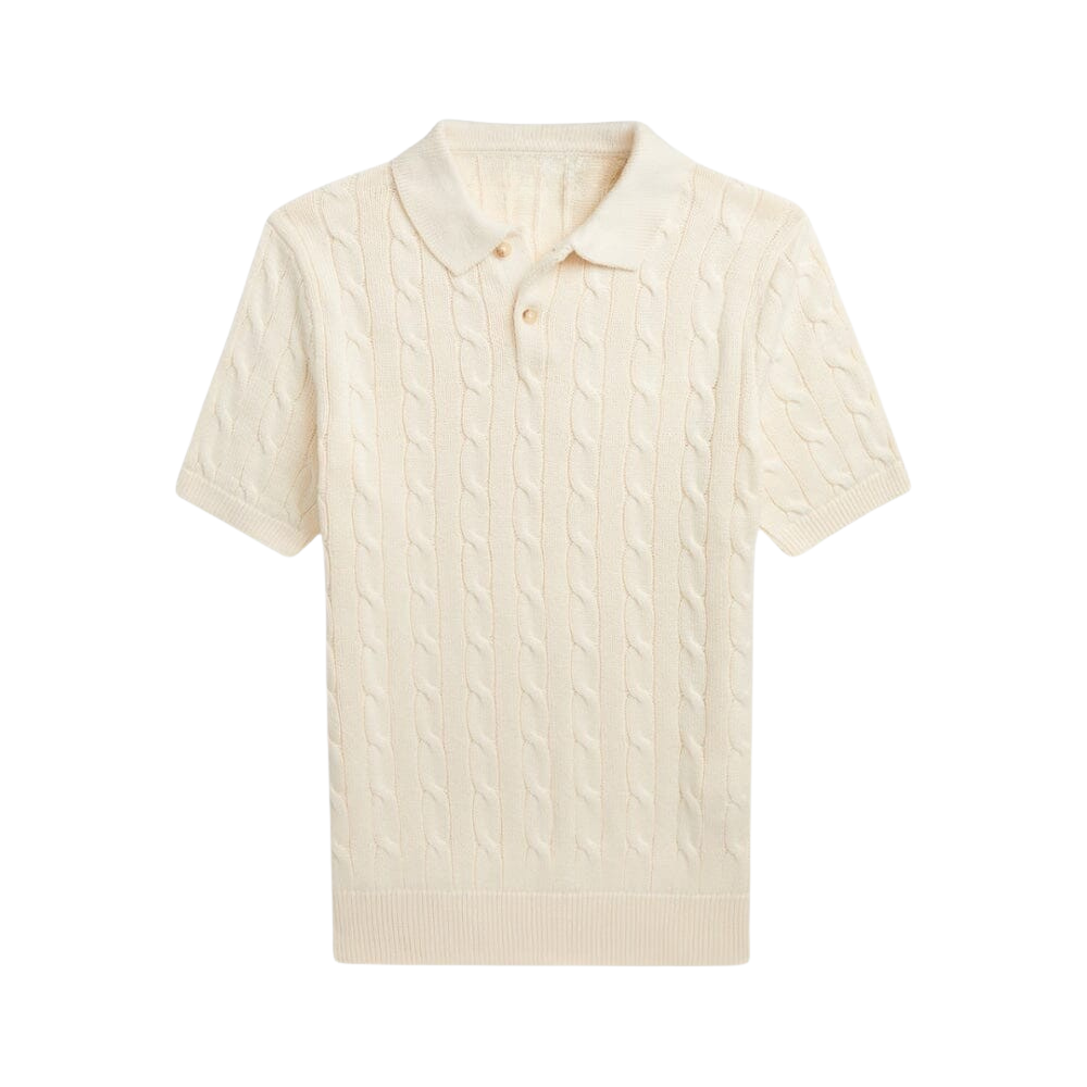 Cable-Knit Cotton Polo-Collar Sweater