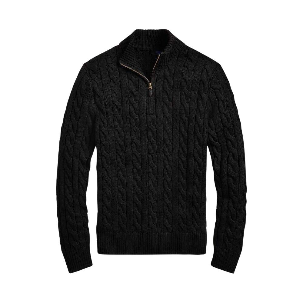 Chunky Cable-Knit Cotton Quarter-Zip Sweater