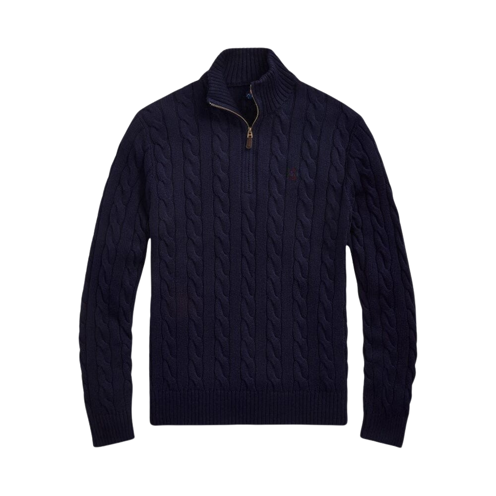 Chunky Cable-Knit Cotton Quarter-Zip Sweater