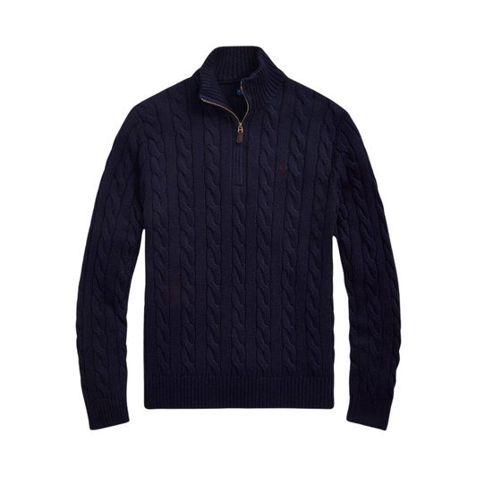 Chunky Cable-Knit Cotton Quarter-Zip Sweater
