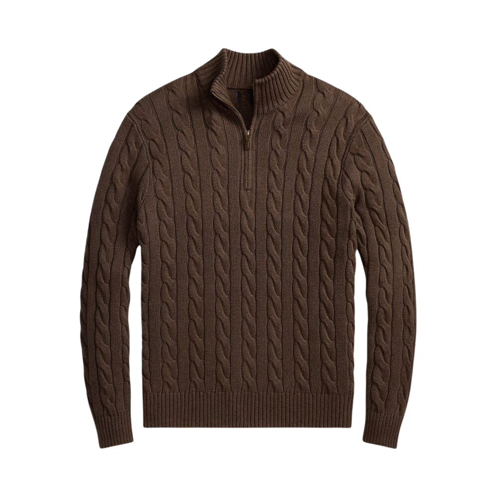 Chunky Cable-Knit Cotton Quarter-Zip Sweater