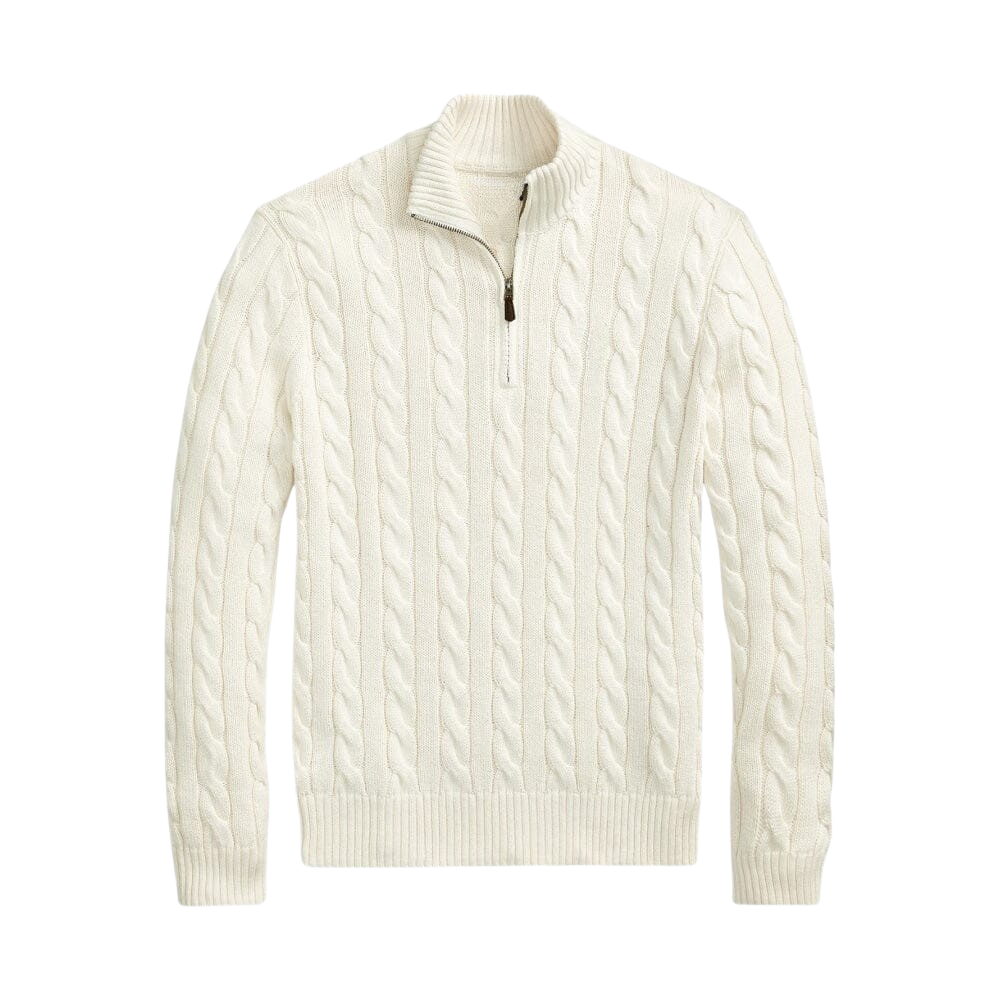 Chunky Cable-Knit Cotton Quarter-Zip Sweater