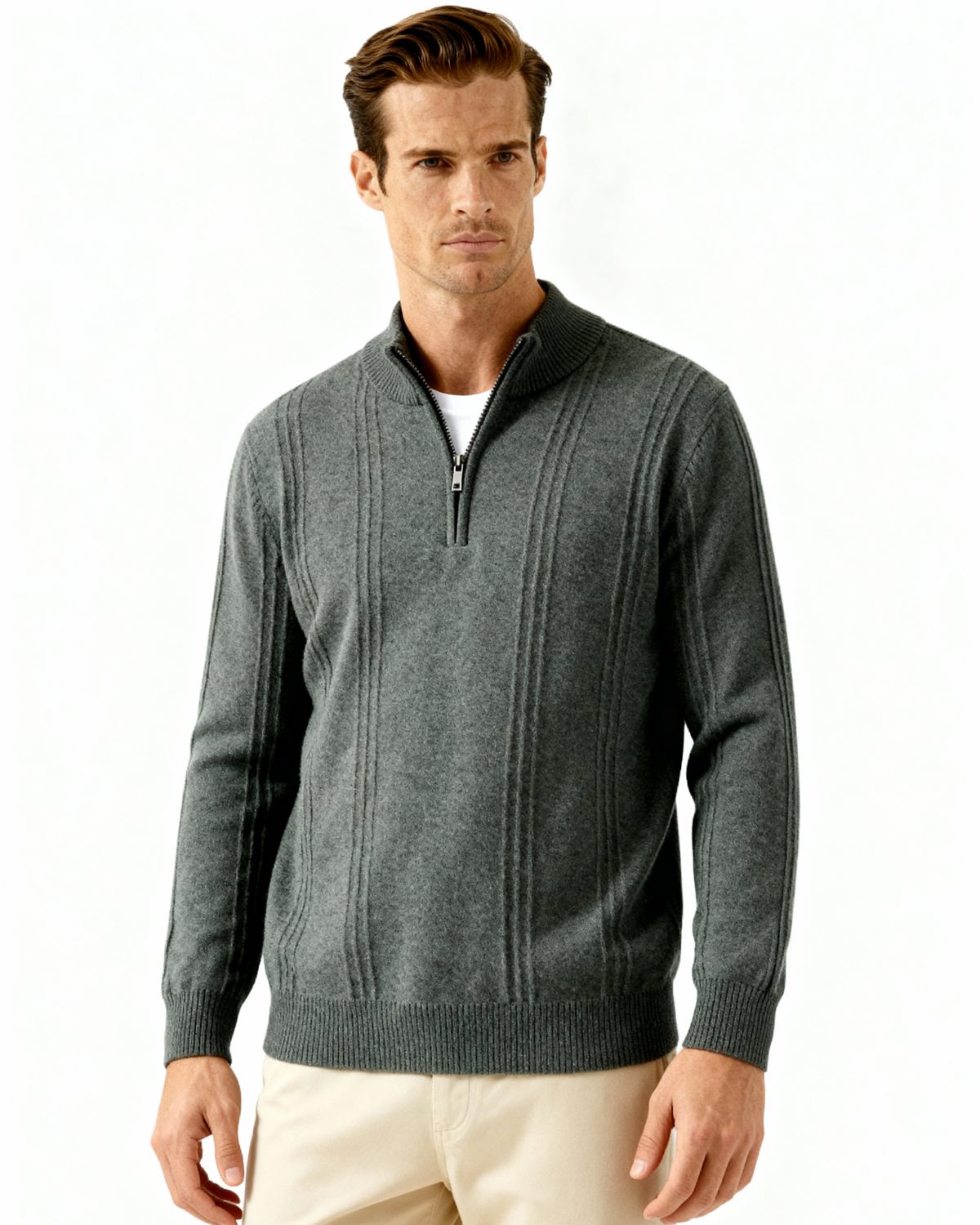100% Cashmere Ribbed Half Zip