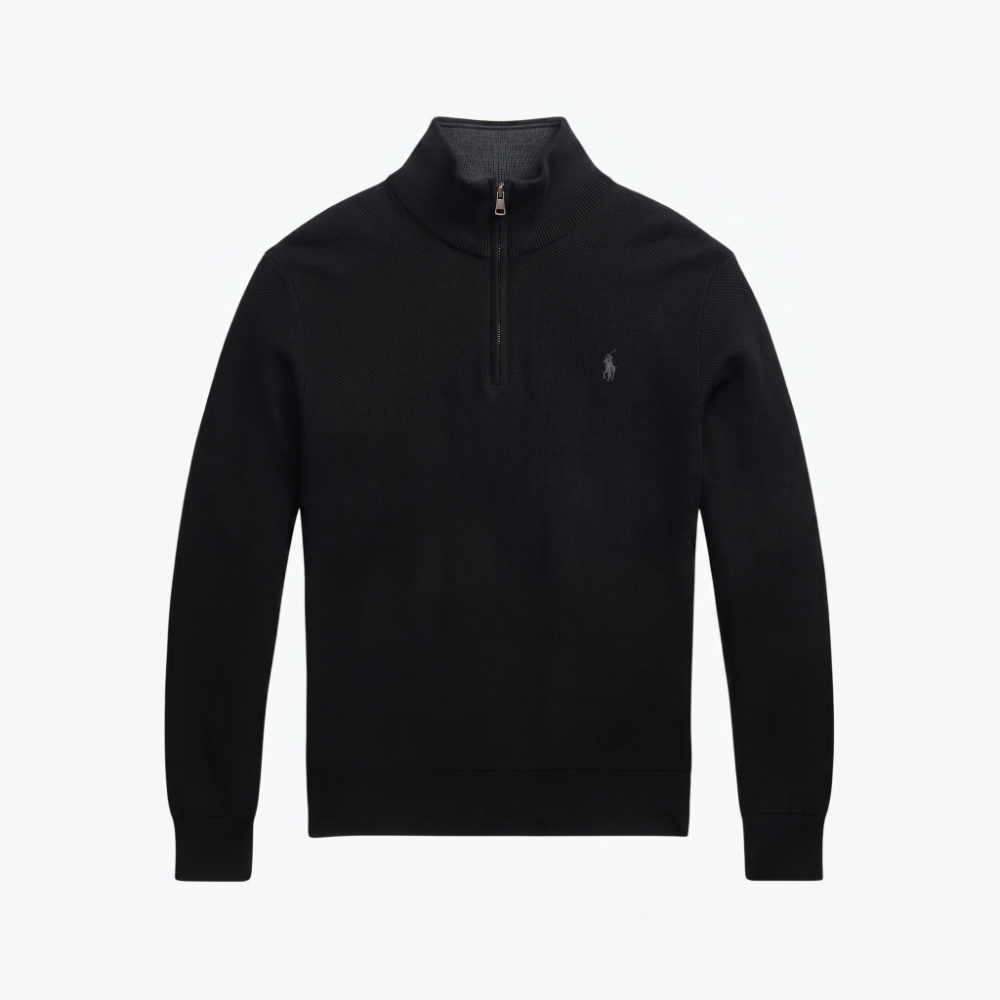 Mesh-Knit Cotton Quarter-Zip Sweater