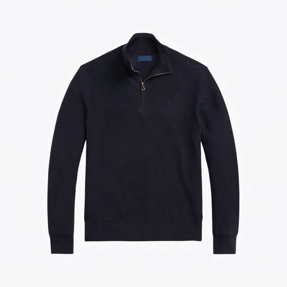 Mesh-Knit Cotton Quarter-Zip Sweater
