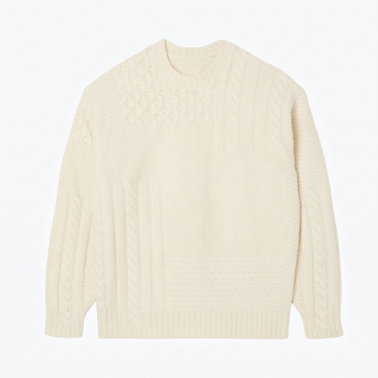 Relaxed Fit Patchwork Effect Wool Sweater