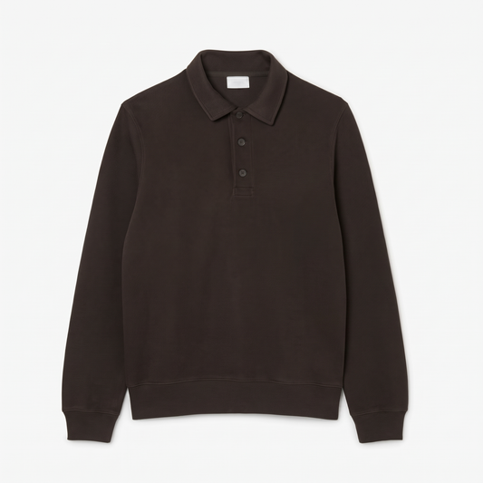 Ribbed Cotton Polo Collar Sweatshirt