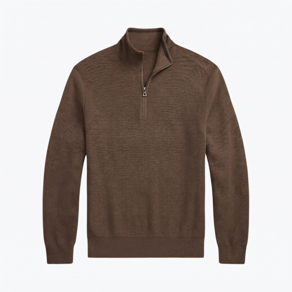 Mesh-Knit Cotton Quarter-Zip Sweater