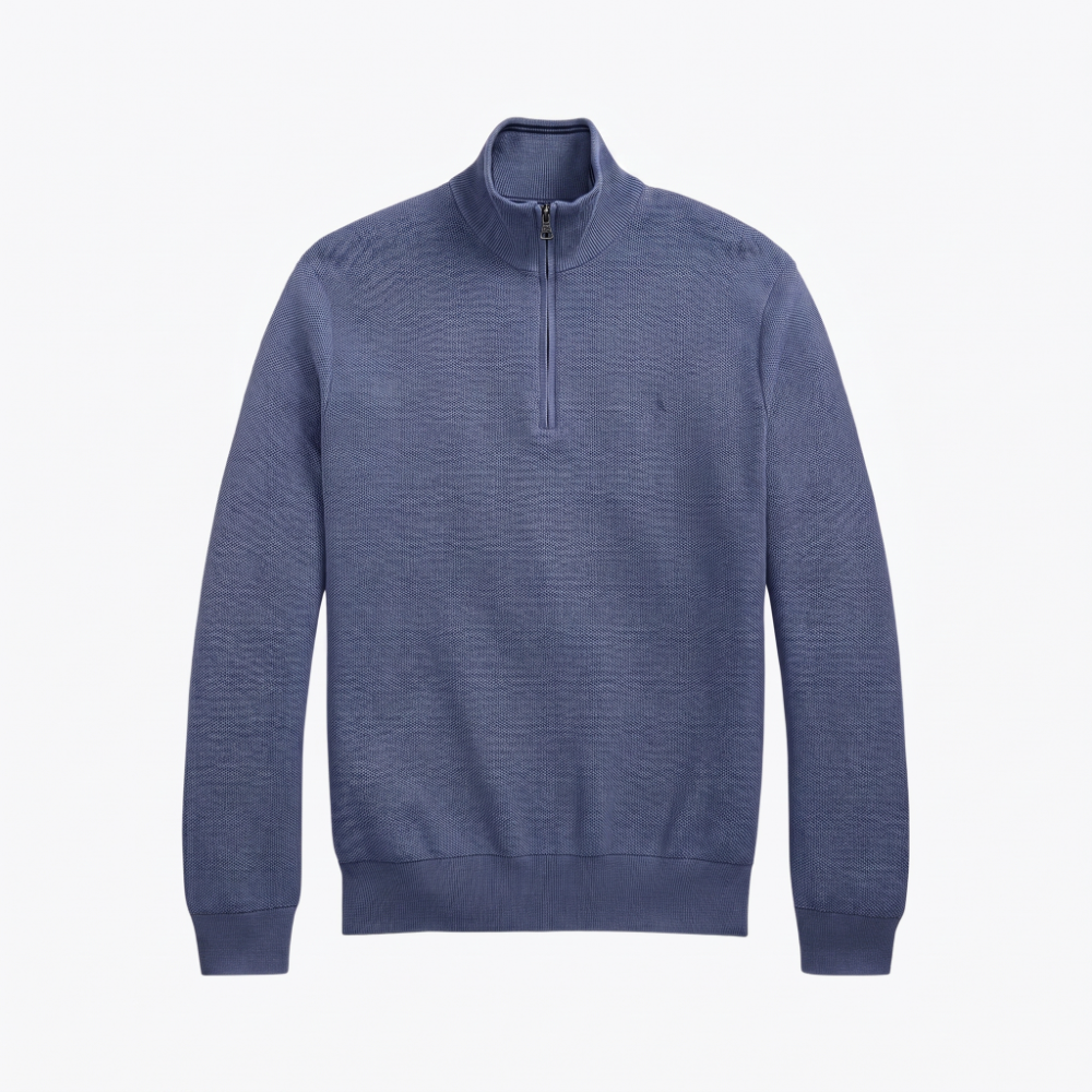 Mesh-Knit Cotton Quarter-Zip Sweater