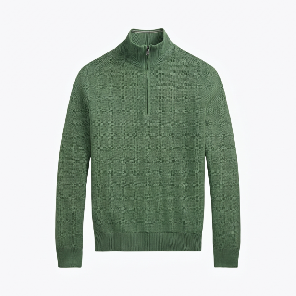 Mesh-Knit Cotton Quarter-Zip Sweater