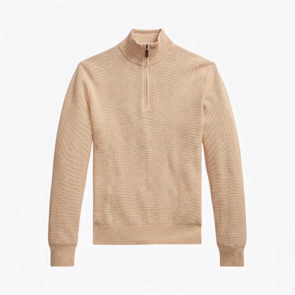 Mesh-Knit Cotton Quarter-Zip Sweater