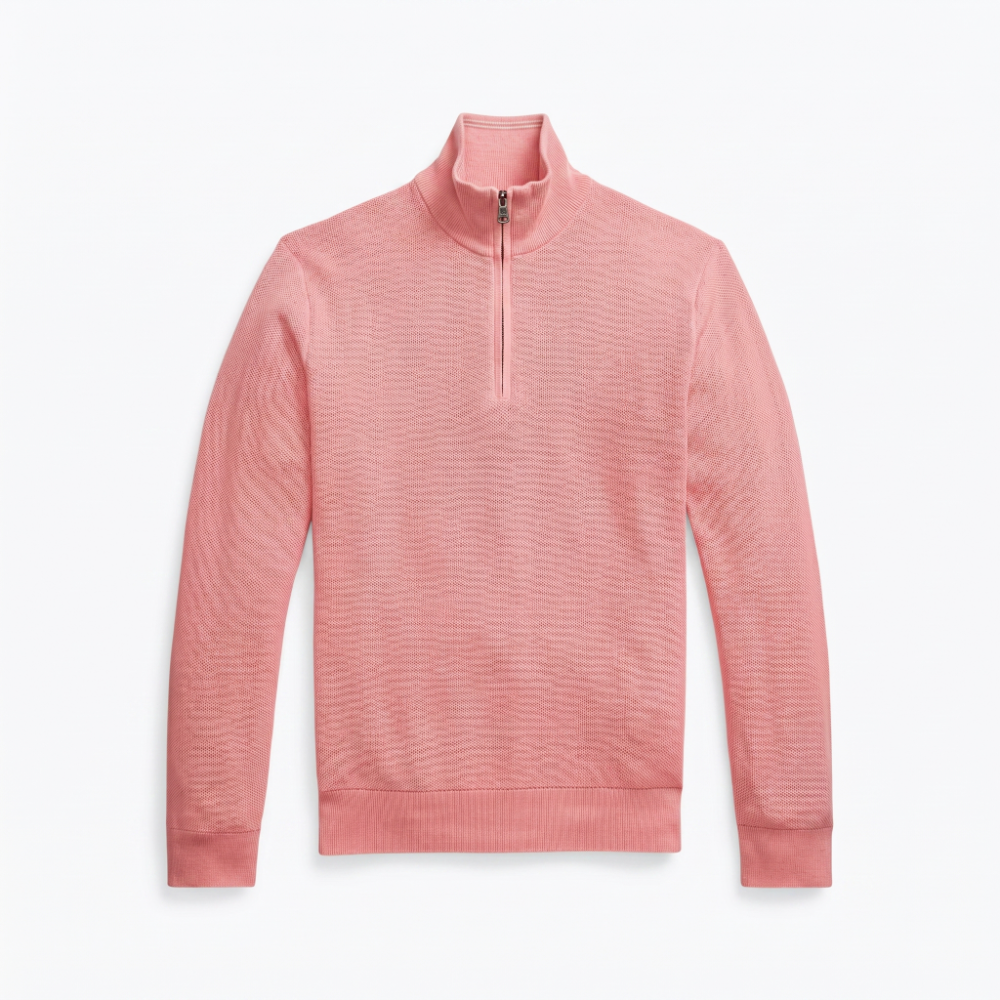 Mesh-Knit Cotton Quarter-Zip Sweater